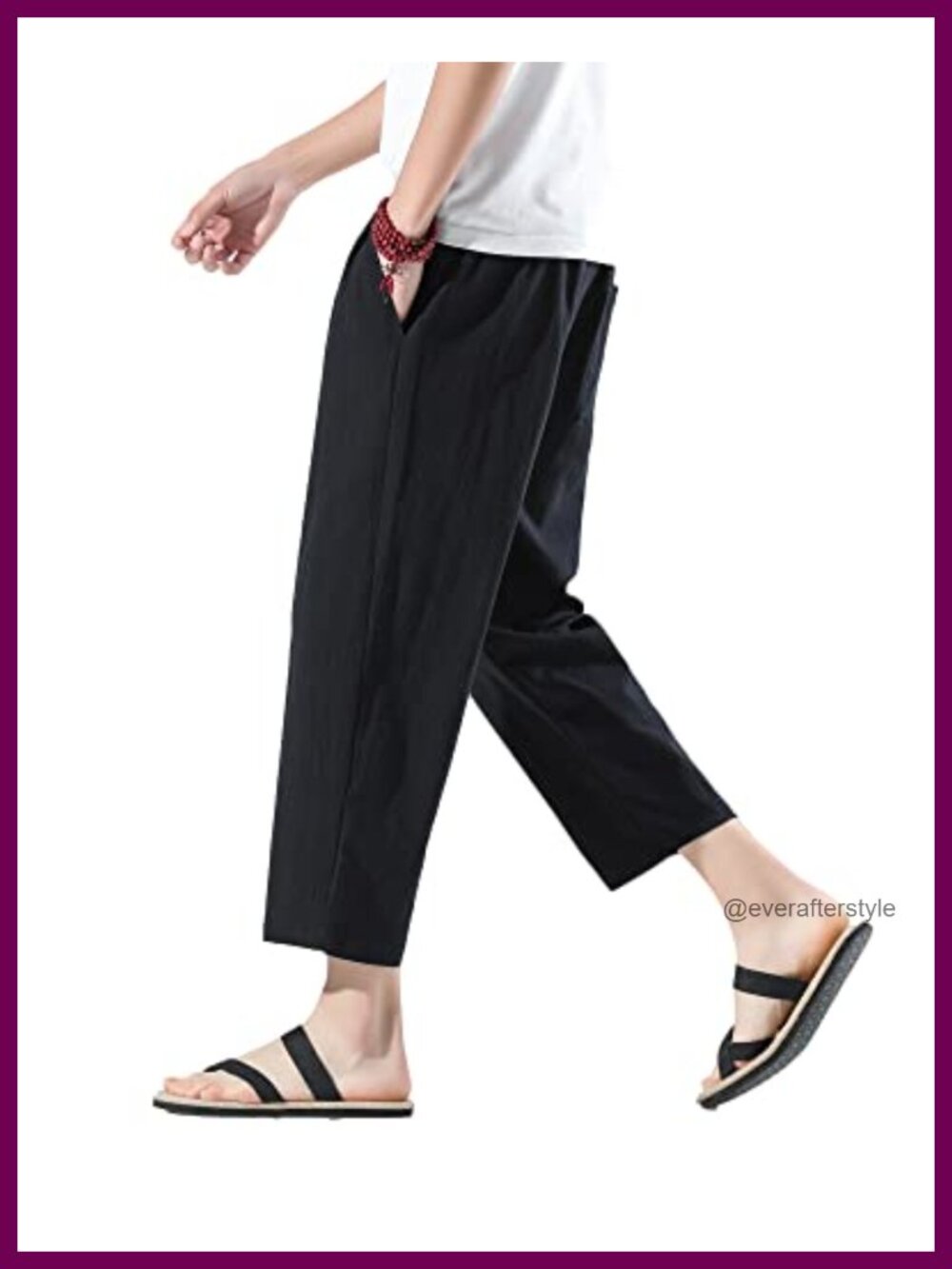 Men's Cotton Linen Harem Capri Pants Wide Leg Drawstring Beach Casual